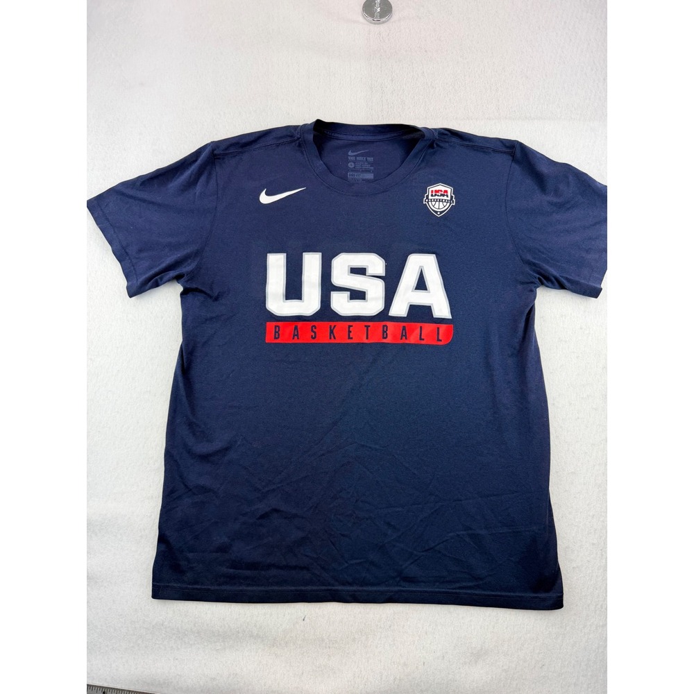 Nike USA Basketball Dri-FIT Navy Blue Graphic T-Shirt Mens Large Athletic Cut
